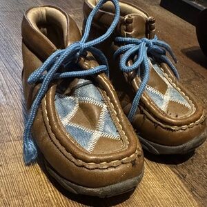 Twister Brown and Blue Kids Moccasins